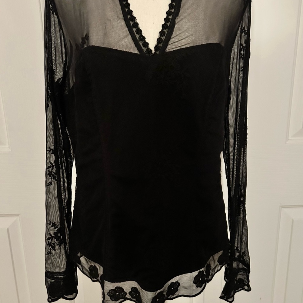 NWOT ADIVA Women Floral Embroidered Sheer Top, Black, Size Large - Picture 3 of 9